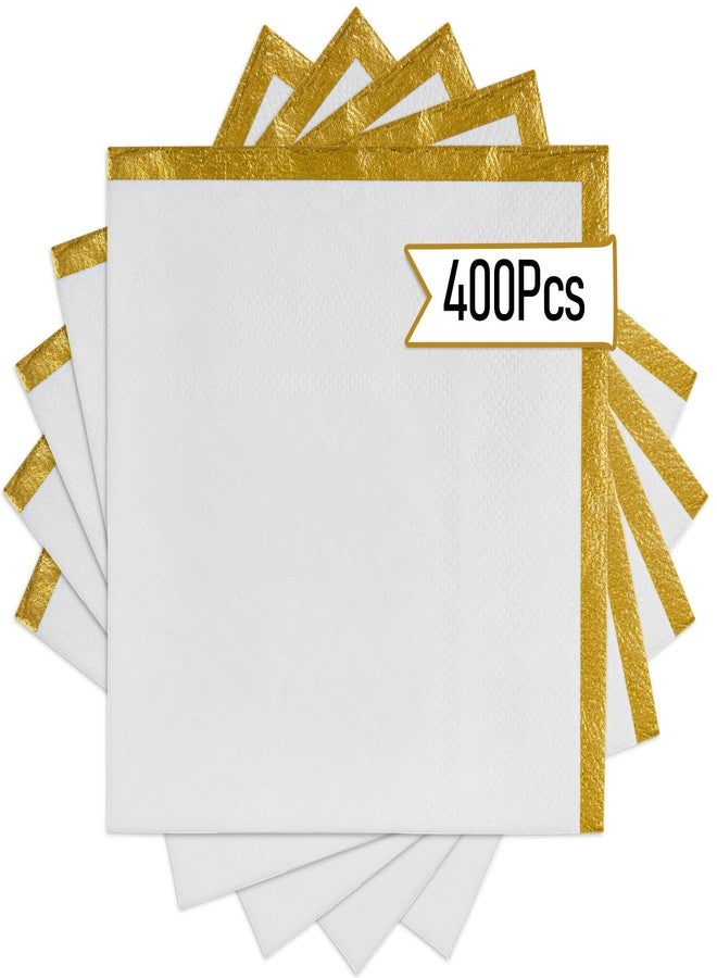 ForraFun 400 Pcs Cocktail Napkins Bulk 2 Ply White Napkins with Gold Trim 5x5 Inch Gold Foil Beverage Dessert Disposable Paper for Wedding Baby Shower Christmas Birthday Anniversary - Image 1